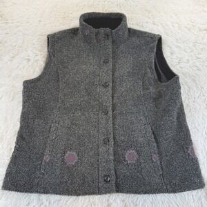Woolrich‎ Women's XL Gray Embroidered Vest Fleece Lined Zip Snap Front Winter